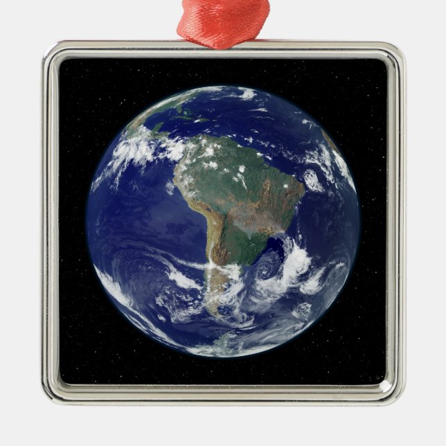 Fully lit Earth centred on South America Metal Ornament (Front)