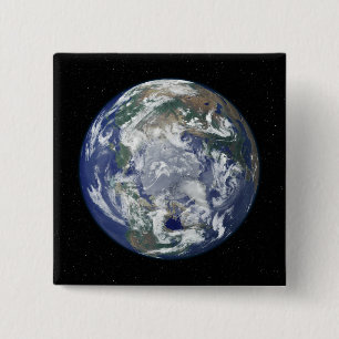 Fully lit Earth centred on the North Pole 2 Inch Square Button