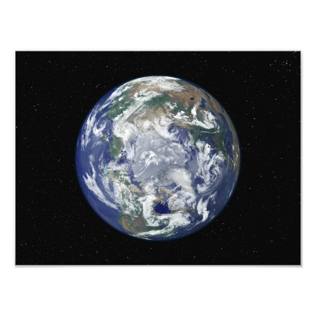 Fully lit Earth centred on the North Pole Photo Print (Front)