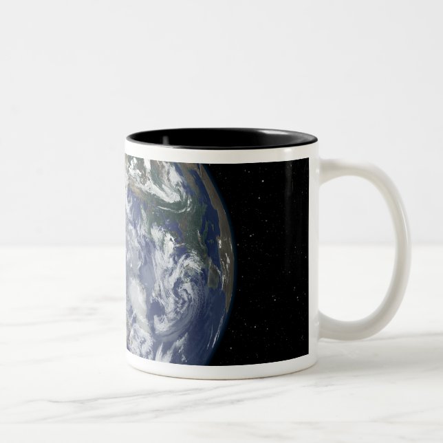 Fully lit Earth centred on the North Pole Two-Tone Coffee Mug (Right)