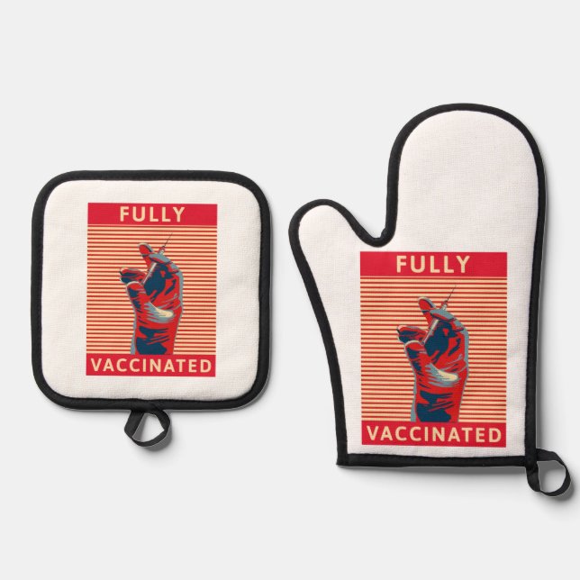 Fully Vaccinated Oven Mitt & Pot Holder Set (Front)