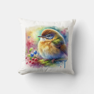 Fulvetta Bird 110924AREF119 - Watercolor Throw Pillow