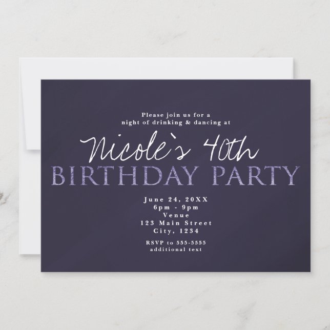 Fumé Plum Grey Moderne BIRTHDAY FÊTE Invitations (Devant)