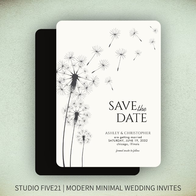 Fumer Noir Dandelion Mariage Enregistrer la carte  (Créateur téléchargé)