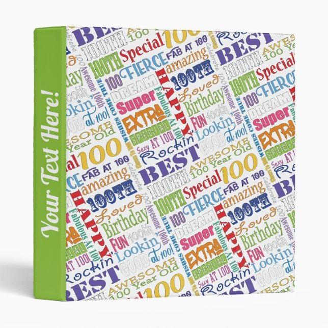 Fun 100th Birthday Party Personalized Monogram Binder (Front/Spine)