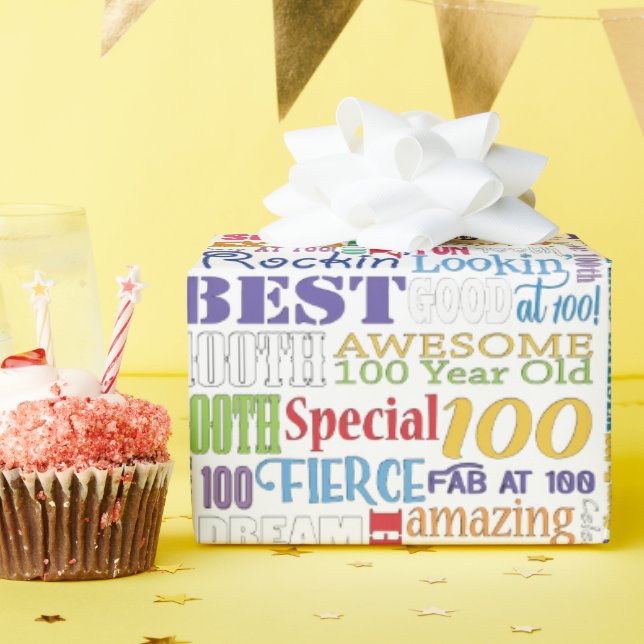 Fun 100th Birthday Party Personalized Monogram Wrapping Paper (Birthday Party)