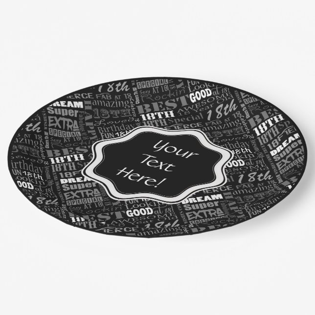 Fun 18th Birthday Party Personalized Monogram Paper Plate (Angled)