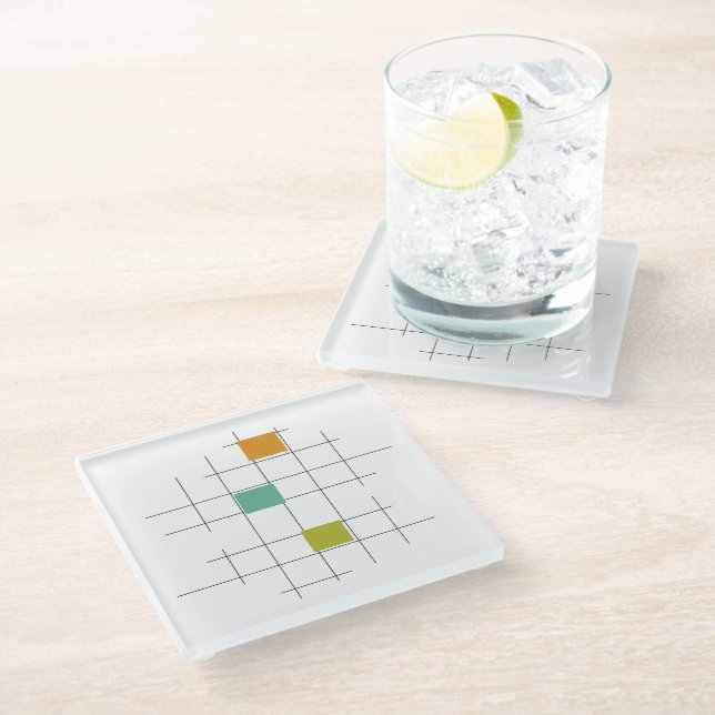 Fun 1950s Atomic Age Lines & Squares Mid-century Glass Coaster (Angled)
