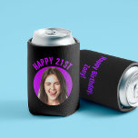 Fun 21st Birthday CUSTOM TEXT Photo<br><div class="desc">🥂 Create a Fun 21st Birthday can cooler with your text and photo. The ultimate toast for your big day! 🎉 #Customfavor #21stBirthdayBash Fun birthday photo can cooler in a retro modern design. Year is customizable to suit any birthday year, whether it be your 21st, 30th, 40th, 50th or 60th...</div>