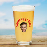 Fun 21st Birthday CUSTOM TEXT Photo Glass<br><div class="desc">Cheers to 21! 🍻 Personalize a Fun 21st Birthday Pint Glass with custom text and cutout photo. The perfect way to celebrate your big day in style! Let the good times flow. 🎉 #CustomPintGlass #21stBirthdayBash Fun birthday photo pint glass in a retro modern red cutout photo design. The year is...</div>