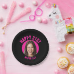 Fun 21st Birthday CUSTOM TEXT Photo Paper Plate<br><div class="desc">🥂 Create a Fun 21st Birthday paper plate with your text and photo. Fun birthday photo decor in a retro modern design. Year is customizable to suit any birthday year, wether it be your 21st, 30th, 40th, 50th or 60th birthday party! To get the cutout effect please use a png...</div>