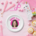 Fun 21st Birthday CUSTOM TEXT Photo Paper Plate<br><div class="desc">🥂 Create a Fun 21st Birthday paper plate with your text and photo. Fun birthday photo decor in a retro modern design. Year is customizable to suit any birthday year, wether it be your 21st, 30th, 40th, 50th or 60th birthday party! To get the cutout effect please use a png...</div>