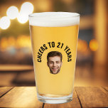 Fun 21st Birthday CUSTOM TEXT Photo Pint Glass<br><div class="desc">Cheers to 21! 🍻 Personalize a Fun 21st Birthday Pint Glass with custom text and cutout photo. The perfect way to celebrate your big day in style! Let the good times flow. 🎉 #CustomPintGlass #21stBirthdayBash Fun birthday photo pint glass in a retro modern red cutout photo design. The year is...</div>