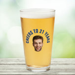 Fun 21st Birthday CUSTOM TEXT Photo Pint Glass<br><div class="desc">Cheers to 21! 🍻 Personalize a Fun 21st Birthday Pint Glass with custom text and cutout photo. The perfect way to celebrate your big day in style! Let the good times flow. 🎉 #CustomPintGlass #21stBirthdayBash Fun birthday photo pint glass in a retro modern blue cutout photo design. The year is...</div>