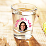 Fun 21st Birthday CUSTOM TEXT Photo  Shot Glass<br><div class="desc">Fun birthday photo shot glass in a retro modern cutout photo design. The year is customizable to suit any birthday year, whether it be your 21st, 30th, 40th, 50th or 60th birthday party! To get the cutout effect please use a png file with the background already cut out. If not,...</div>