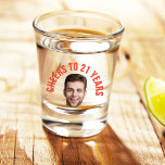 Fun 21st Birthday CUSTOM TEXT Photo  Shot Glass<br><div class="desc">Fun birthday photo shot glass in a retro modern red cutout photo design. The year is customizable to suit any birthday year, whether it be your 21st, 30th, 40th, 50th or 60th birthday party! To get the cutout effect please use a png file with the background already cut out. If...</div>