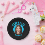 Fun 21st Birthday CUSTOM TEXT Photo Teal Paper Plate<br><div class="desc">🥂 Create a Fun 21st Birthday paper plate with your text and photo. Fun birthday photo decor in a retro modern design. Year is customizable to suit any birthday year, wether it be your 21st, 30th, 40th, 50th or 60th birthday party! To get the cutout effect please use a png...</div>