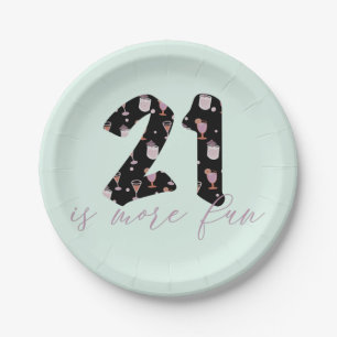 Fun 21st Birthday Cute Cocktail Pattern Paper Plate