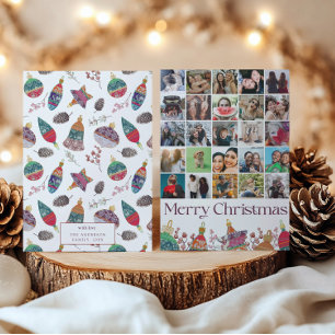 Fun 25 photo collage Christmas Bauble Pattern Holiday Card