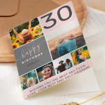 Fun 30 birthday pink 6 photo collage grid card<br><div class="desc">Modern simple 30th birthday pink 6 photo collage grid with pastel blush pink and grey editable colours and modern typography.</div>