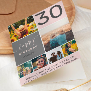 Fun 30 birthday pink 6 photo collage grid card