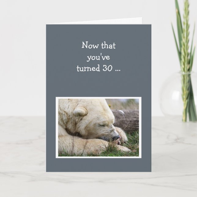 Fun 30th Birthday Napping Polar Bear Animal Card (Front)
