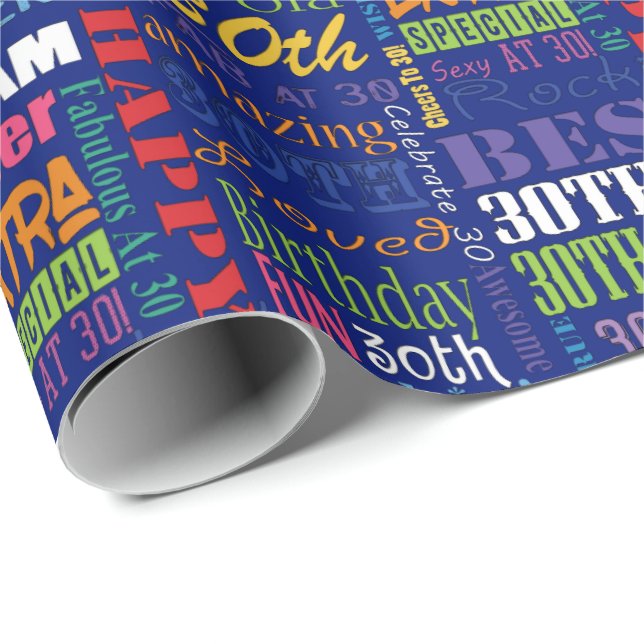 Fun 30th Birthday Party Personalized Monogram Wrapping Paper (Roll Corner)