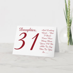 Fun, 31st birthday, daughter, red and white text. card