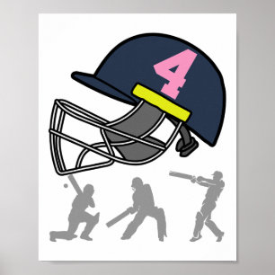 Fun 4th Birthday Cricket Player Boys Kids 4 Year O Poster