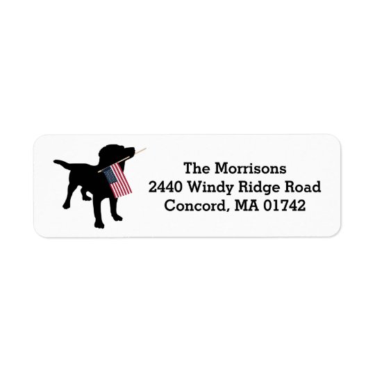 Fun 4th of July Black Lab with USA American Flag Return Address Label
