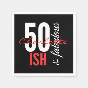 Fun 50ish and Fabulous Red & Black Typography Napkin