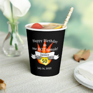 Fun 50th Birthday "Hot Tamale" Funny Fire Photo Paper Cups