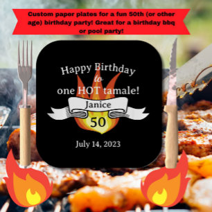 Fun 50th Birthday "Hot Tamale" Funny Personalized Paper Plate