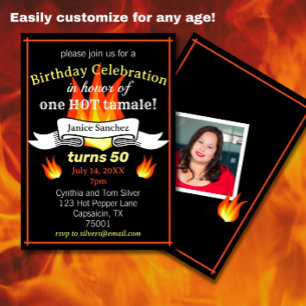 Fun 50th Birthday "Hot Tamale" Funny Photo Invitation