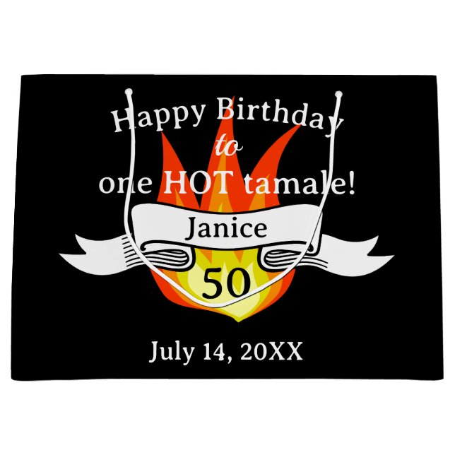 Fun 50th Birthday "Hot Tamale" Personalized Photo Large Gift Bag (Front)