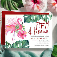 Fun 50th Birthday Invitation Tropical Flamingo