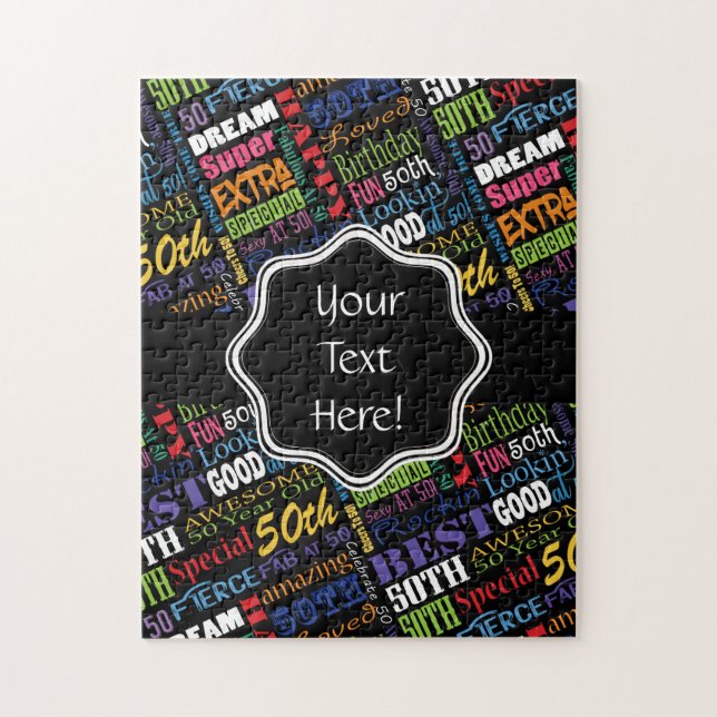 Fun 50th Birthday Party Personalized Monogram Jigsaw Puzzle (Vertical)