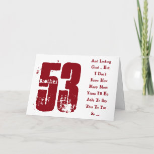 Fun, 53rd birthday, brother, red and white text. card