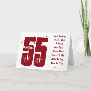 Fun, 55th birthday, brother, red and white text. card