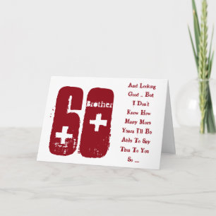 Fun, 60th birthday, brother, red and white text. card