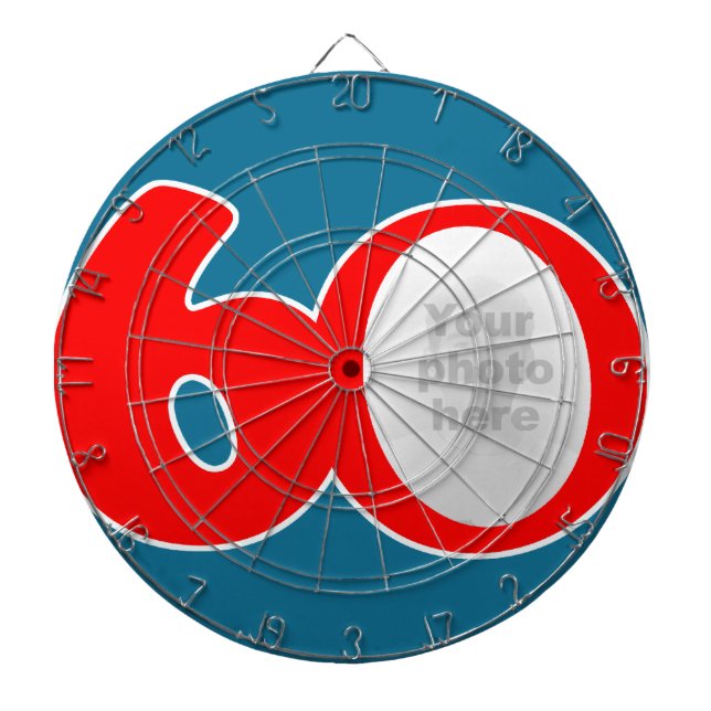 Fun 60th red & blue add your own photo dart board (Front)