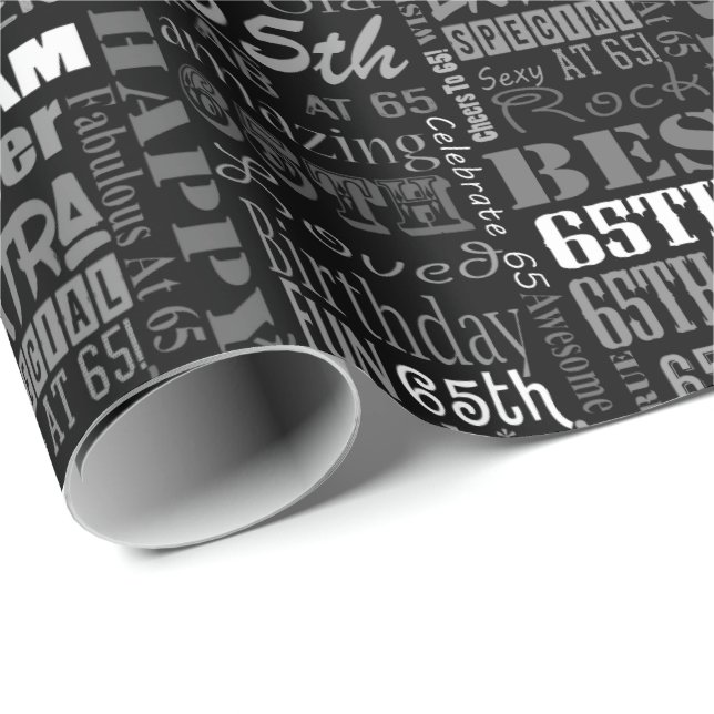 Fun 65th Birthday Party Personalized Monogram Wrapping Paper (Roll Corner)