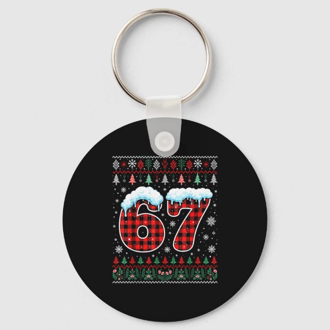 Fun 6 7 Six Seven Meme Family Ugly Sweater Christm Keychain (Front)