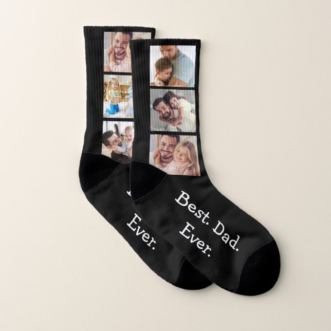 Fun 6 Photo Best Dad Ever Collage on Black White Socks (Pair)