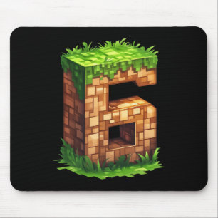 Fun 6th Birthday Number 6 Video Gamer Pixel Themed Mouse Pad