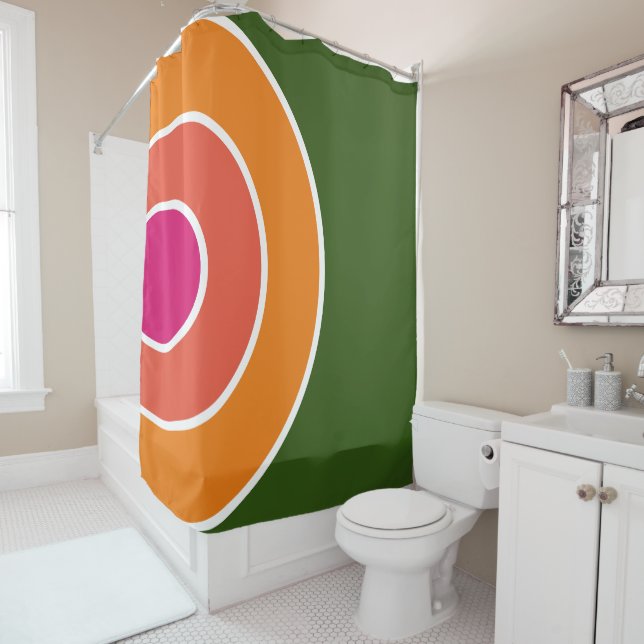 Fun 70s Forest Green Pink Orange Concentric Art (In Situ)