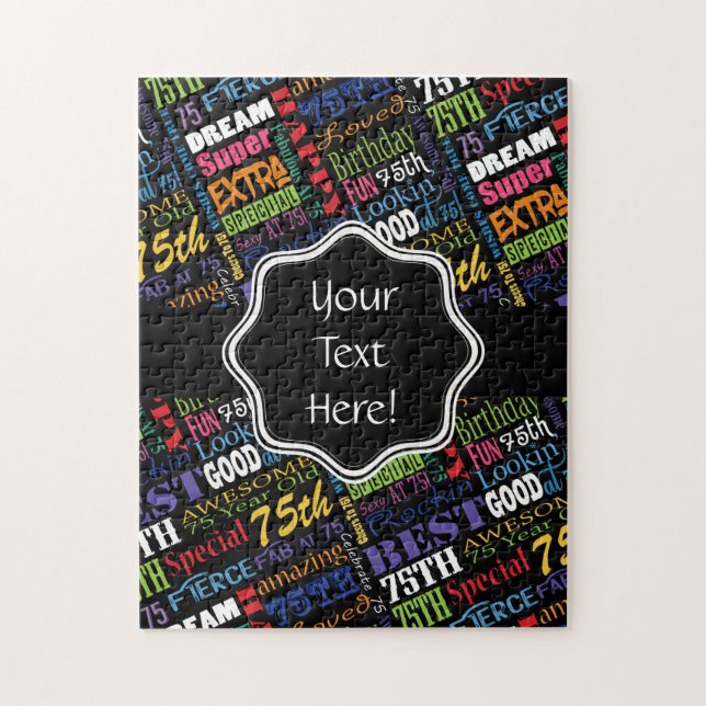 Fun 75th Birthday Party Personalized Monogram Jigsaw Puzzle (Vertical)