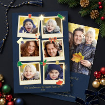 Fun 7 Photo Family Christmas Greeting Navy & Gold 