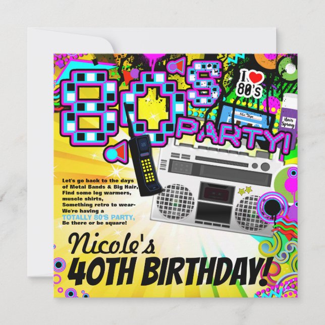 Fun 80's Costume Dress up Birthday Party Invitation (Front)