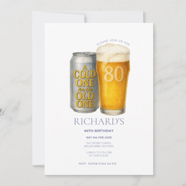 Fun 80th Birthday  Cold One for the Old One  Invitation (Front)